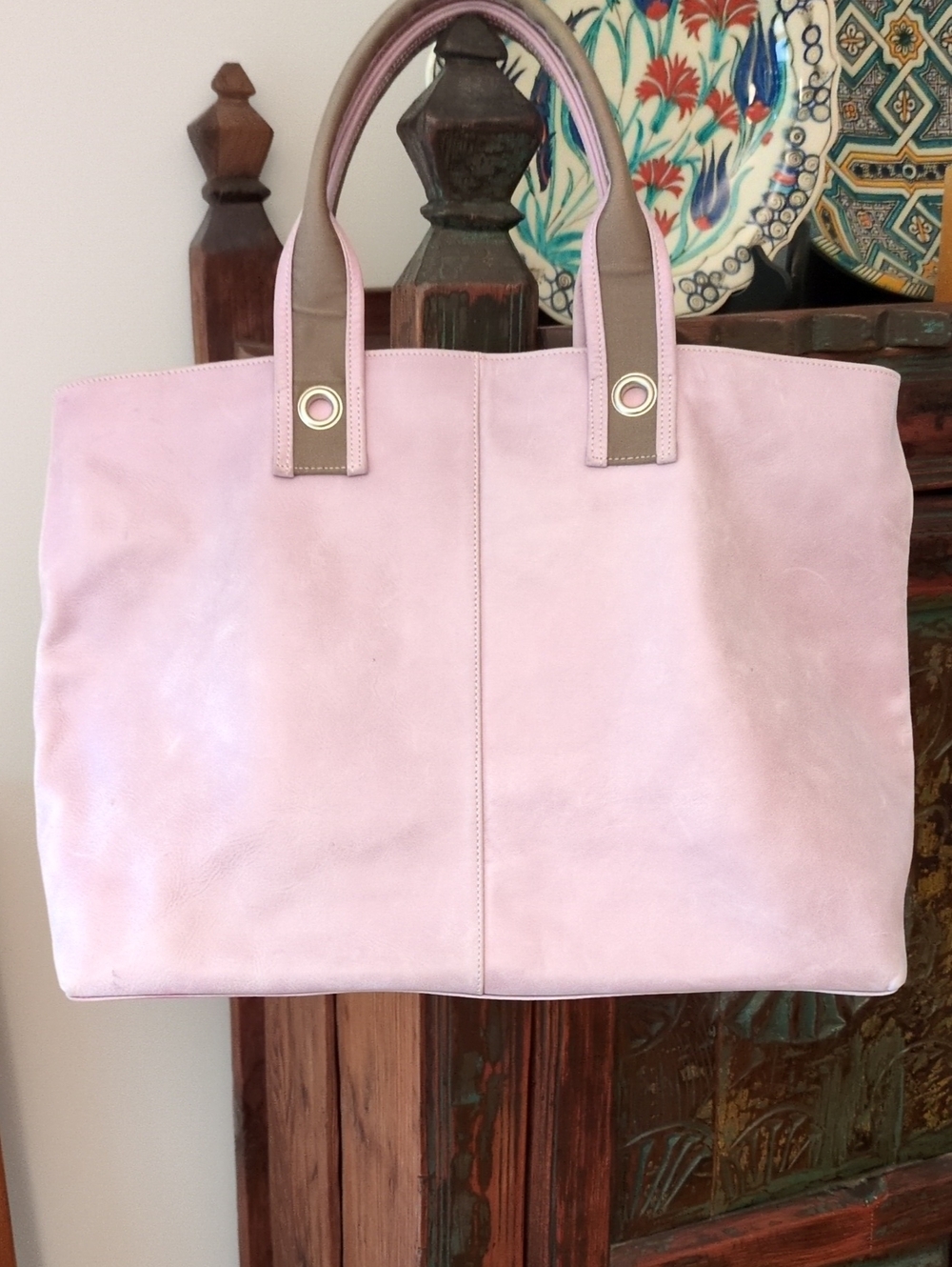 Mauve Leather Tote Bag